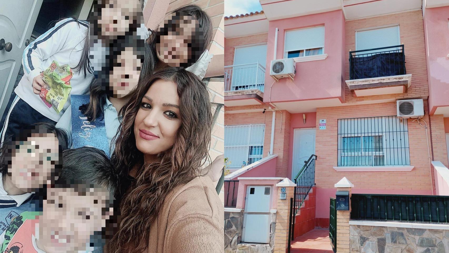 Eloísa, junto a sus cinco hijos, al lado, el dúplex de Sangonera la Verde del que la quieren desahuciar el próximo lunes.