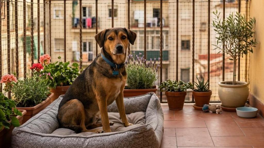 Una mascota en una terraza.