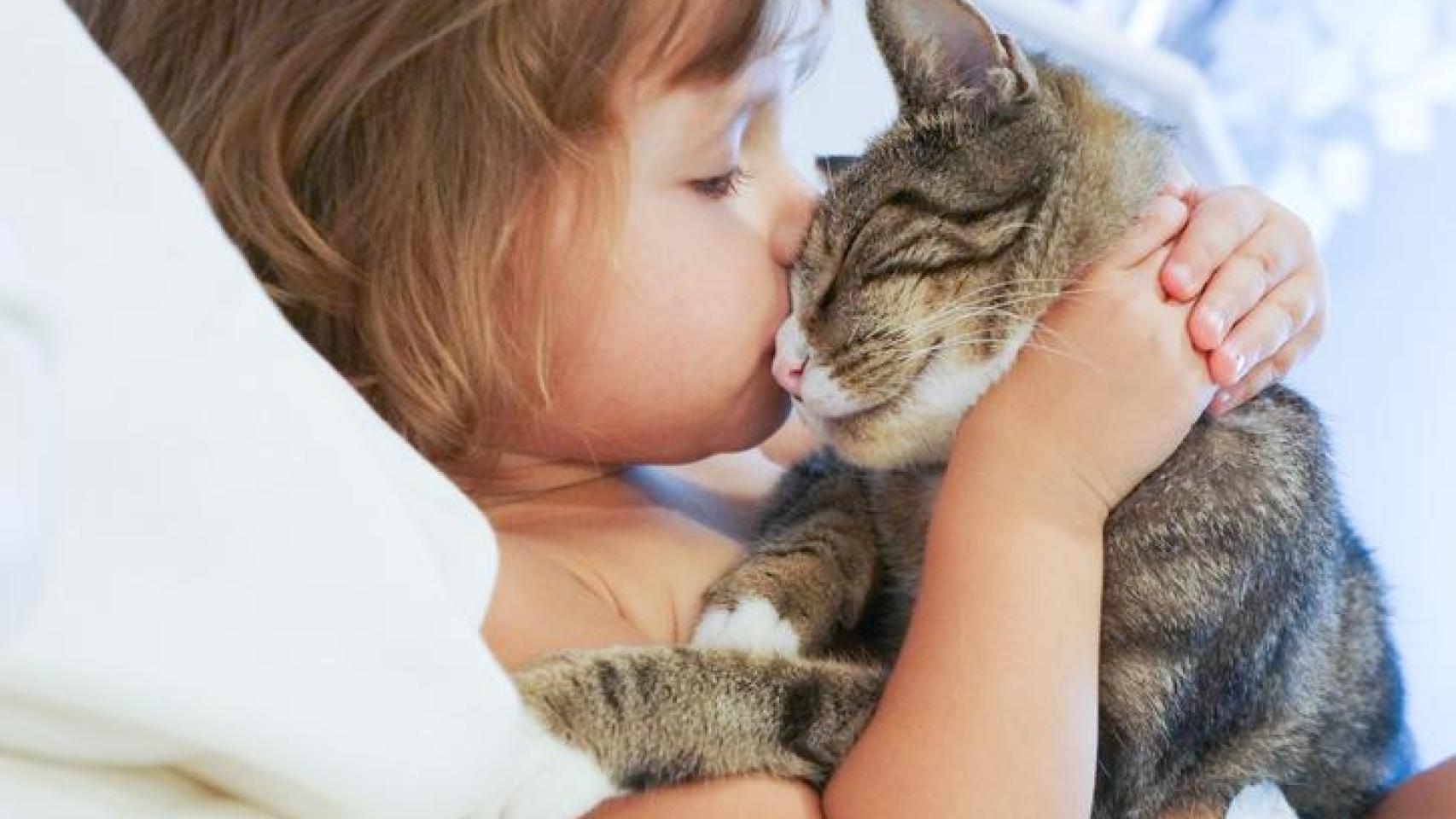 Una niña y un gato.