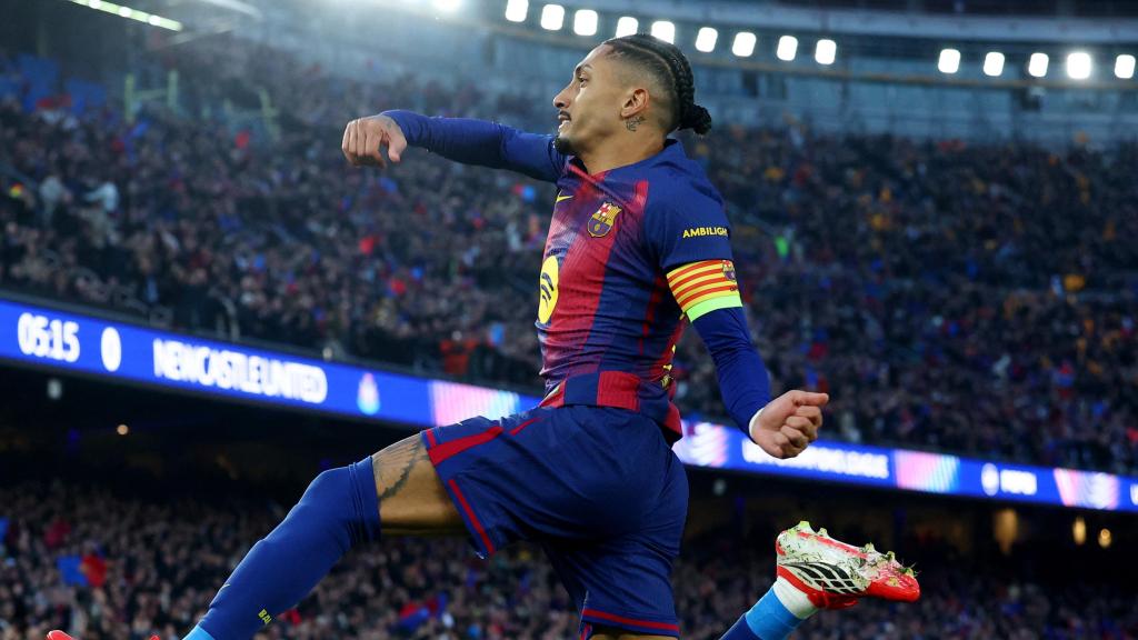 Raphinha celebra su gol contra el Newcastle.