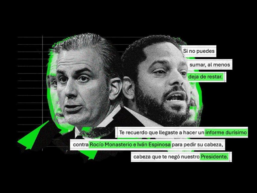 Imagen de Javier Ortega Smith e Ignacio Garriga, junto a extractos de los correos enviados por este último.