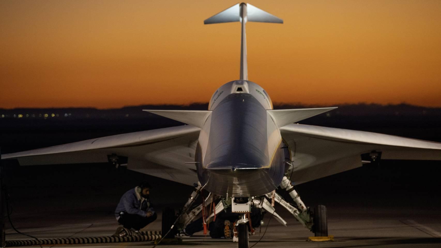 El X-59 de la NASA antes de su segundo vuelo.