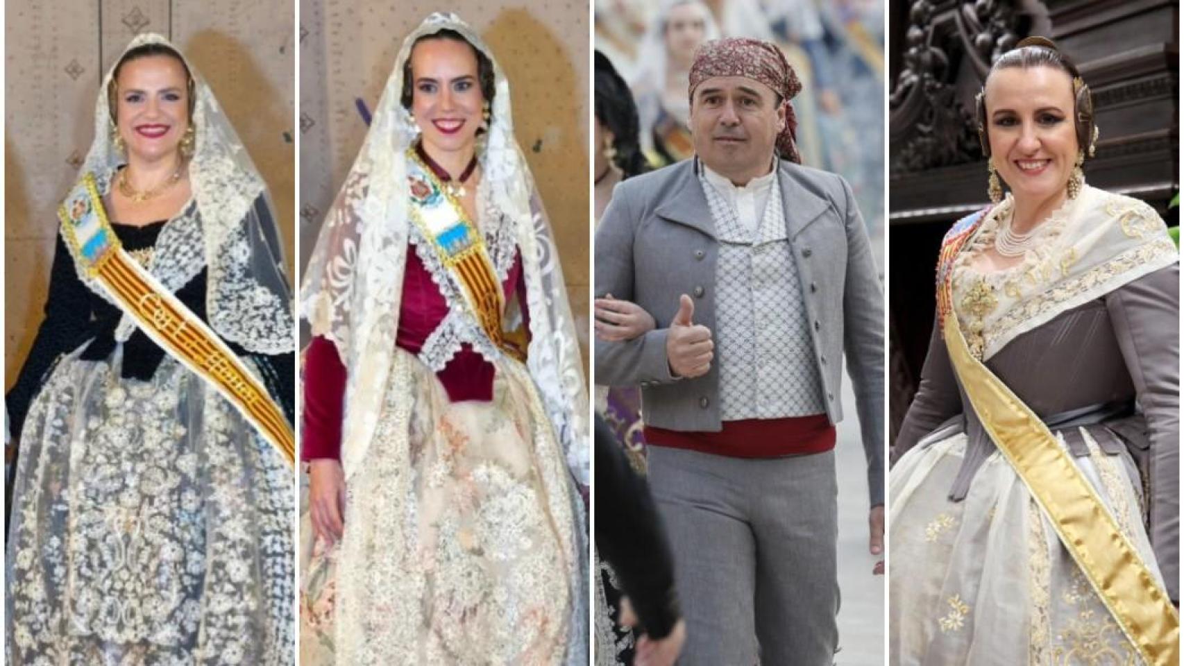 Pilar Bernabé, Diana Morant, Juanfran Pérez Llorca y María José Catalá, con su indumentaria para la Ofrenda. EE