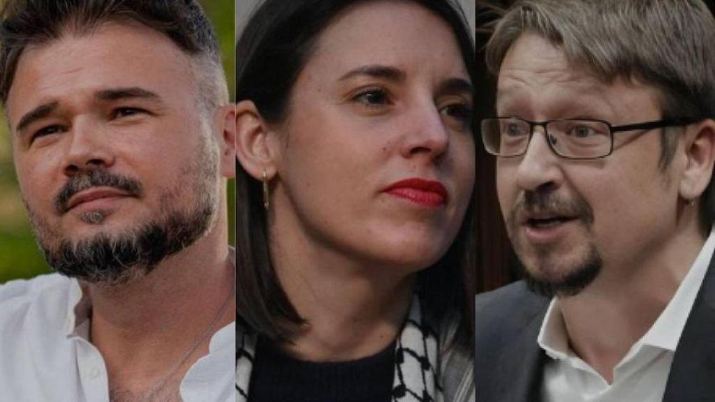 Cartel del acto que Irene Montero, Gabriel Rufián y Xavier Doménech celebrarán en Barcelona el 9 de abril.
