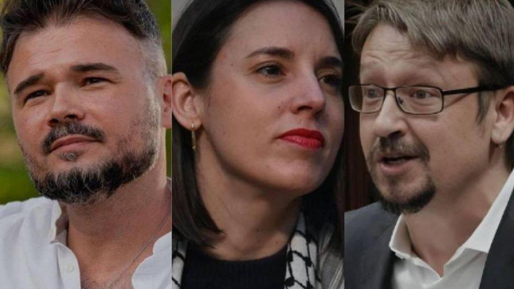 Cartel del acto que Irene Montero, Gabriel Rufián y Xavier Doménech celebrarán en Barcelona el 9 de abril.