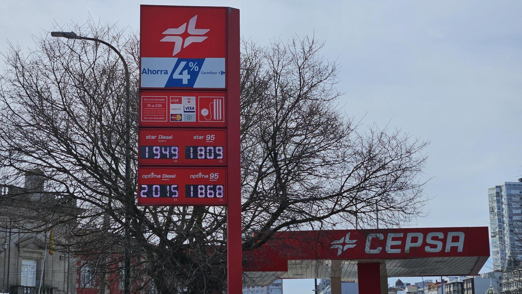 Precios en la gasolinera de avenida do Porto de A Coruña a 19 de marzo de 2026.