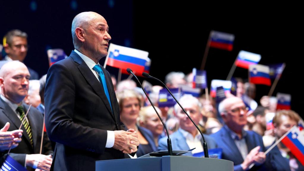 Janez Jansa, Slovenian opponent, at an election campaign event held in Ljubljana.
