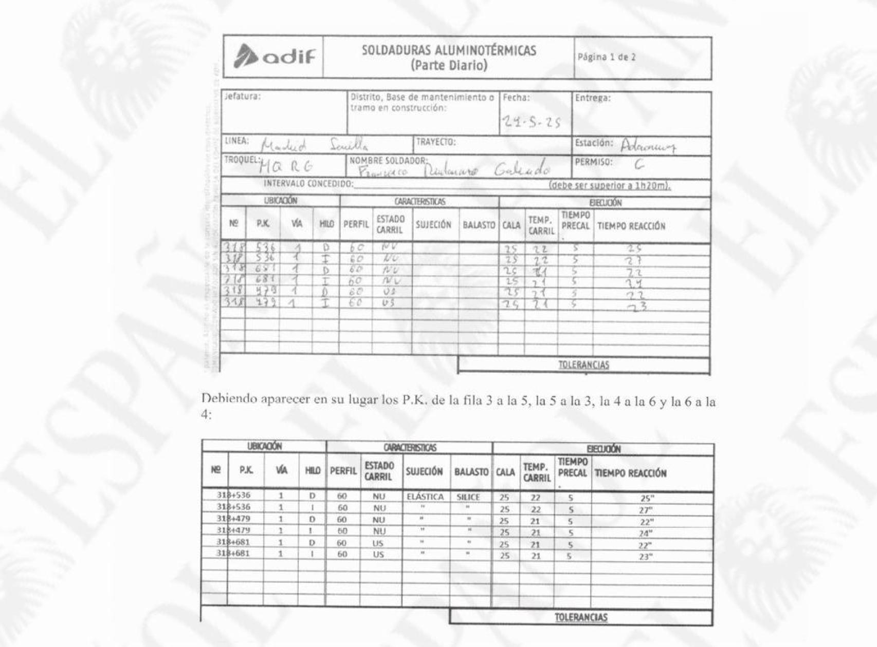 Parte de la soldadora de Adamuz modificado por Ayesa a 29 de enero de 2026.