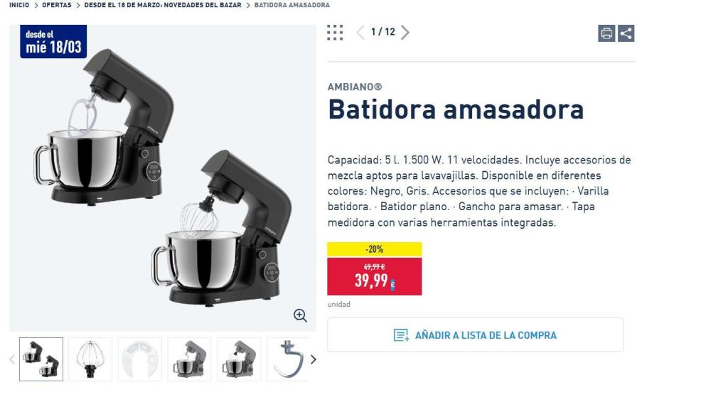 Batidora amasadora.