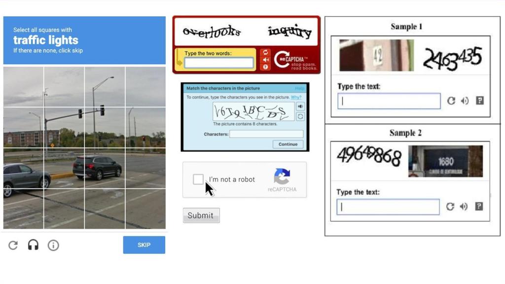 Diversos sistemas de CAPTCHA y reCAPTCHA