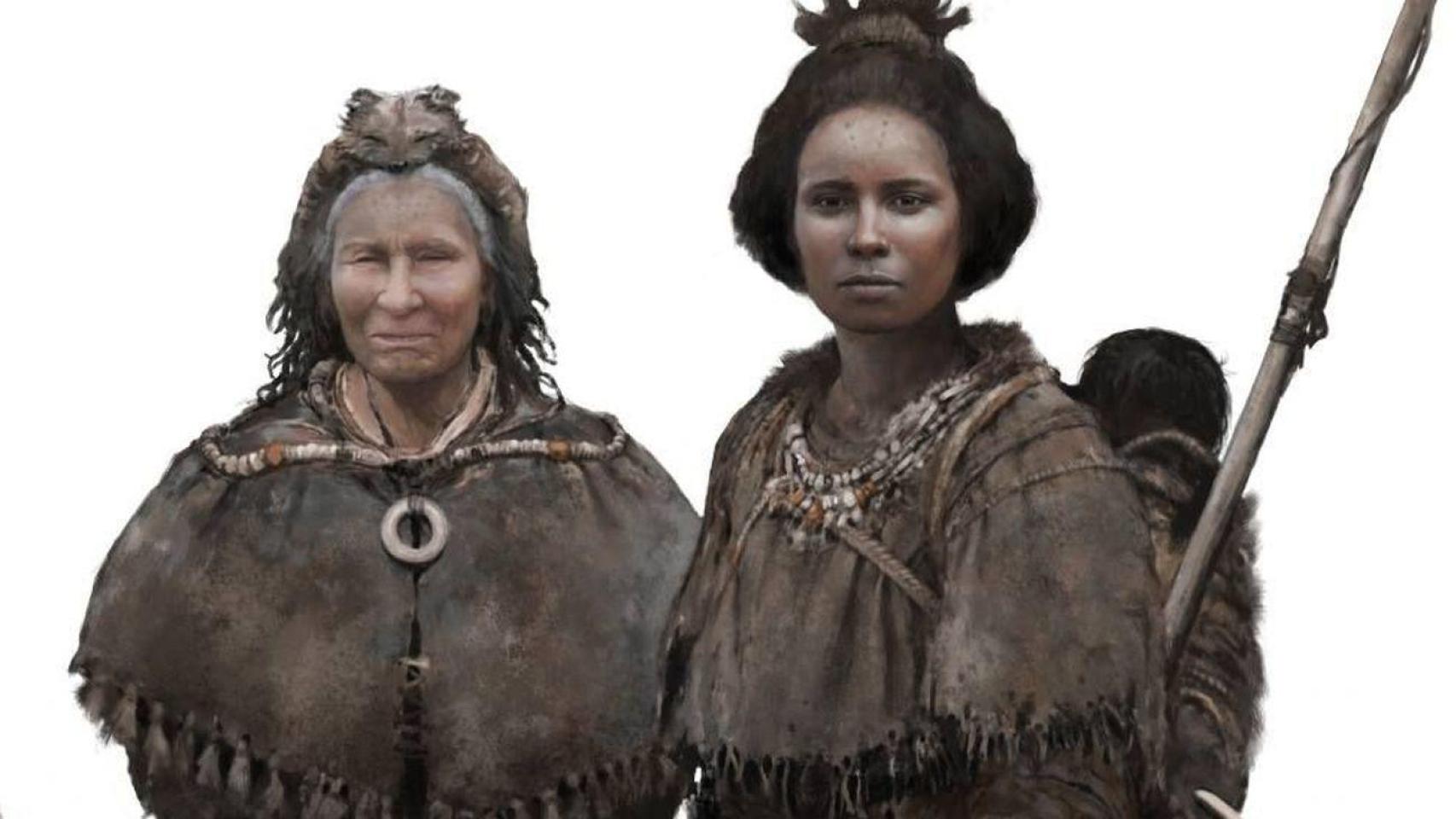 Recreación de mujeres en la prehistoria.