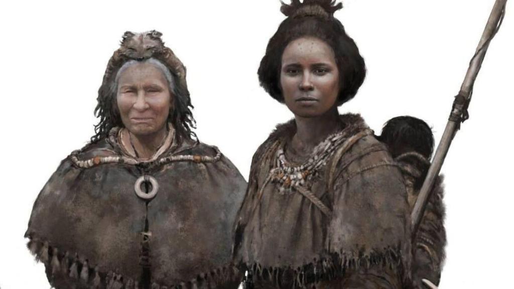 Recreación de mujeres en la prehistoria.