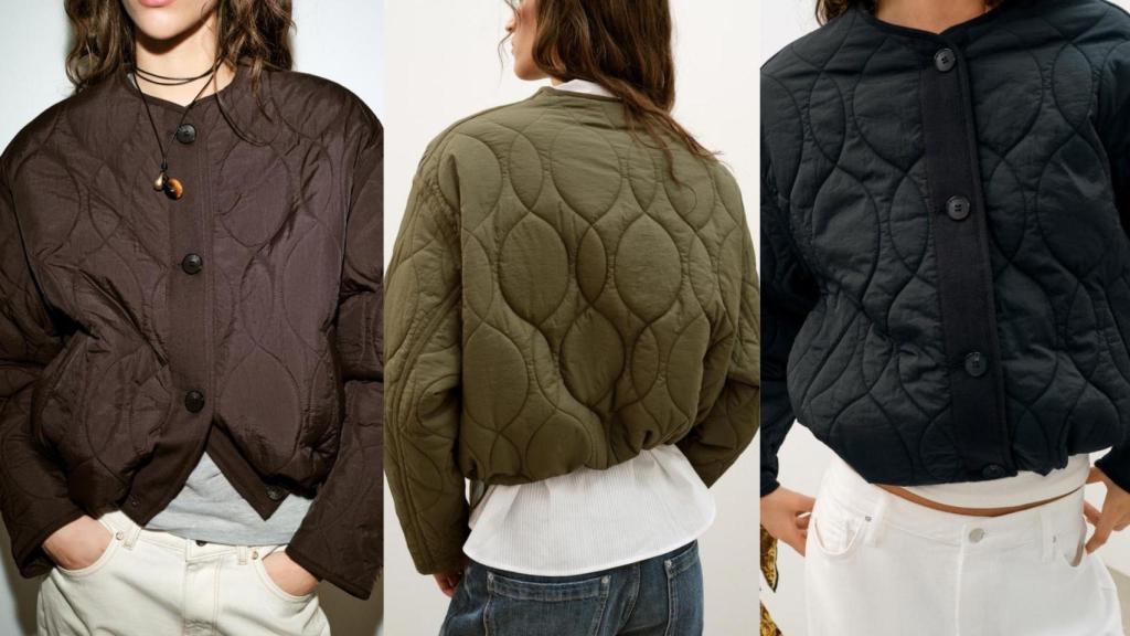 Cazadora de Zara en marrón, khaki y negro. Ref.8372/066/700
