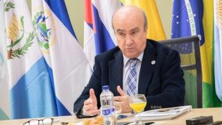 Mariano Jabonero, secretario general de la OEI, en un momento durante el encuentro con periodistas.