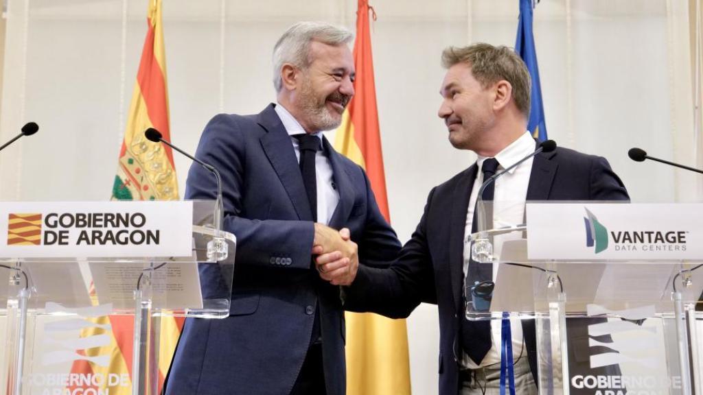 Jorge Azcón, presidente de Aragón, y David Howson, de Vantage Data Centers