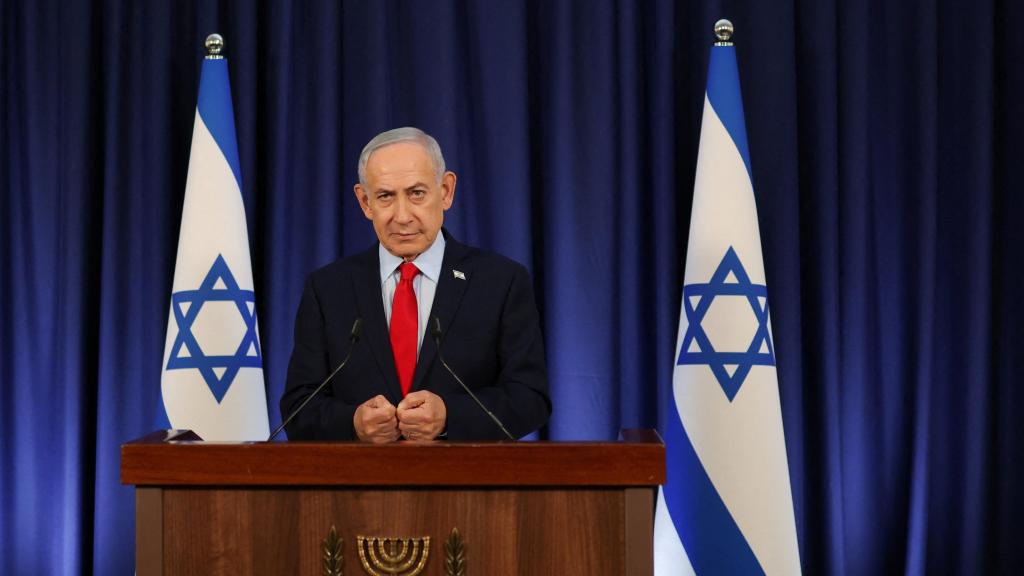 El primer ministro israelí, Benjamin Netanyahu, durante la rueda de prensa de este jueves.