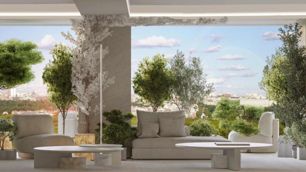 Diseño interior de la vivienda donde se aprecian los grandes ventanales y el trabajo de jardinería.