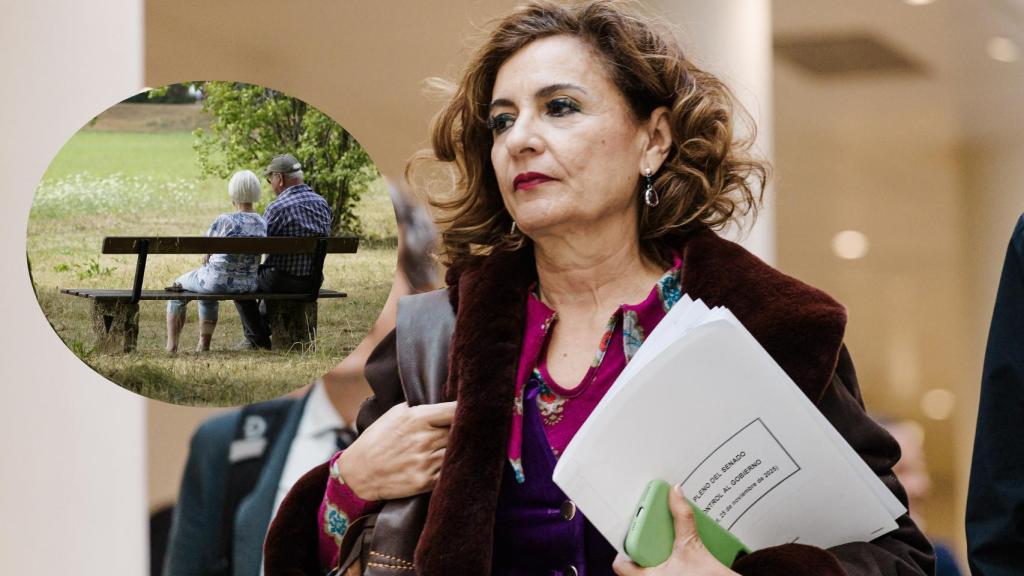 Montaje de María Jesús Montero, ministra de Hacienda, con jubilados.