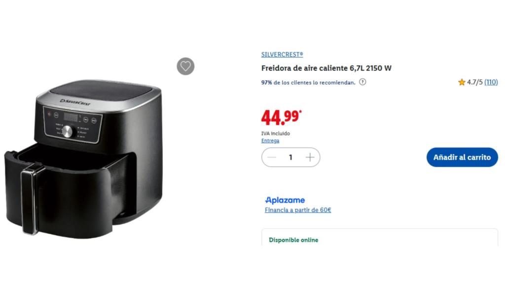 Freidora de aire Silvercrest de Lidl por 44.99 euros