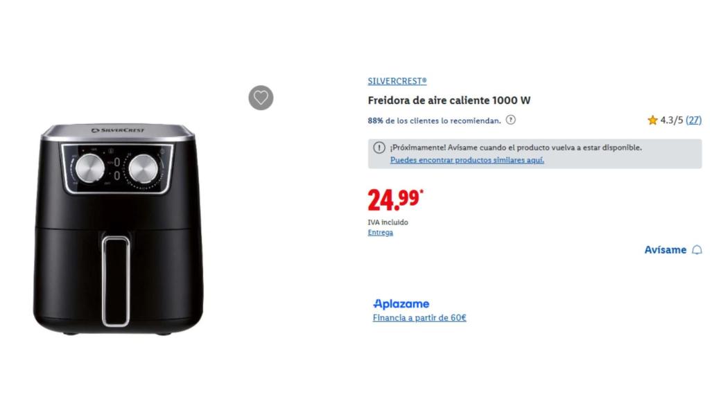 Freidora de aire por 24.99 euros
