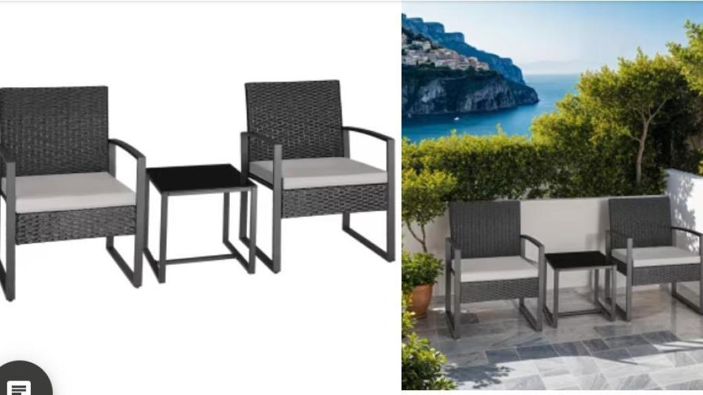 Conjunto de ratán con mesa para 2 personas.