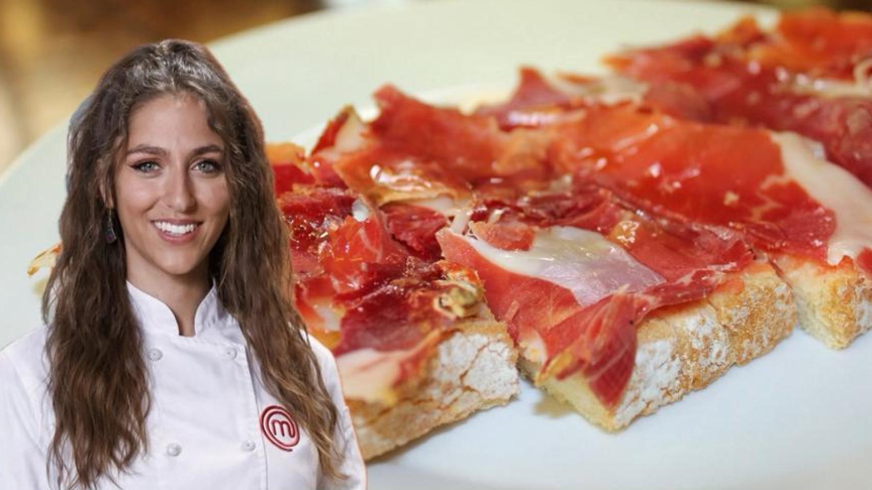 Camino (MasterChef 11) junto a una tostada con jamón.