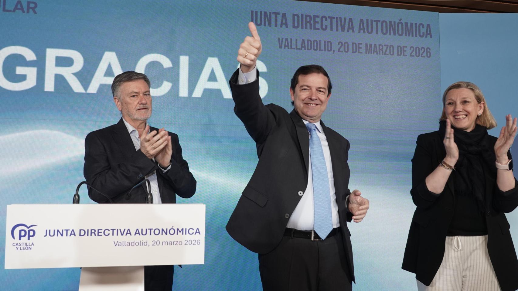 El presidente de la Junta en funciones y candidato del PP a la reelección, Alfonso Fernández Mañueco, durante la clausura de la Junta Directiva Autonómica de este viernes