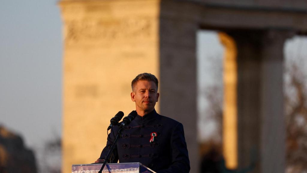 Peter Magyar, during an electoral event on National Day.