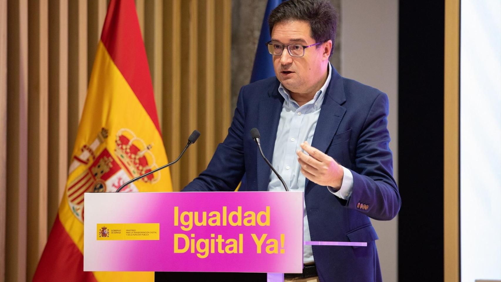 El ministro para la Transformación Digital y de la Función Pública, Óscar López, durante el acto ‘Igualdad Digital Ya’,