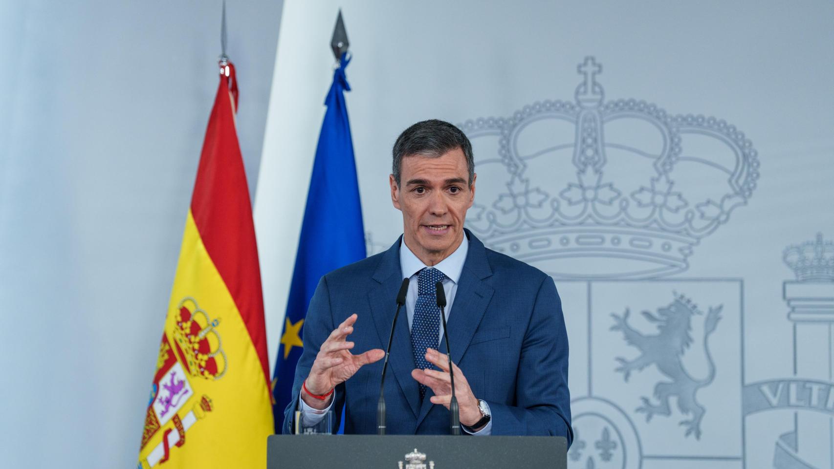Pedro Sánchez, presidente del Gobierno, durante la rueda de prensa tras el consejo de ministros.