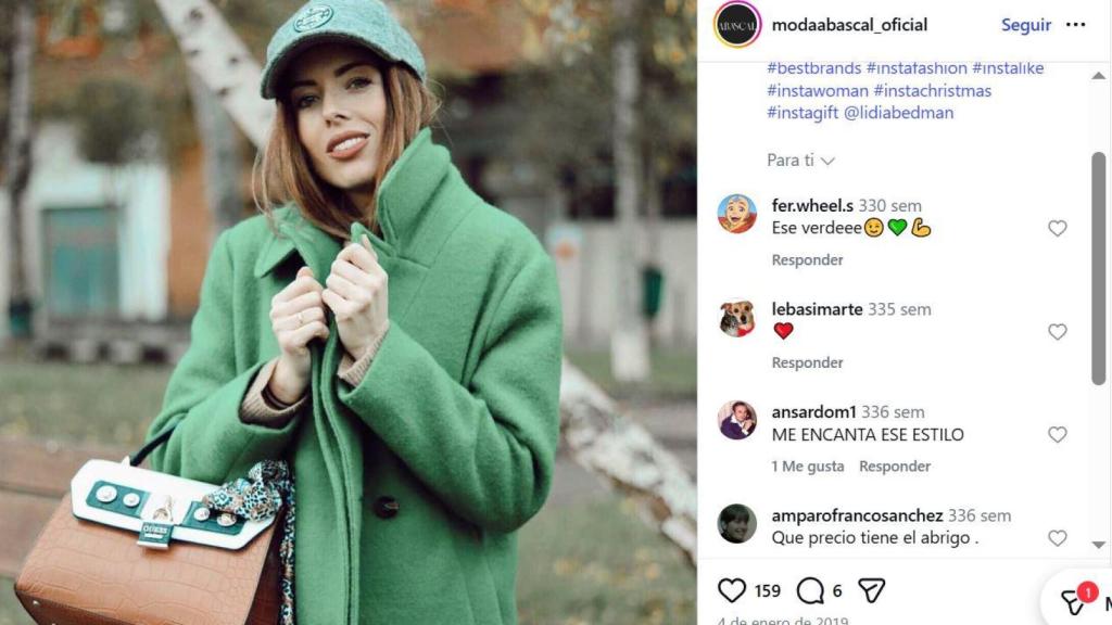 Lidia Bedman, en una publicación de la tienda de la hermana de Santiago Abascal.