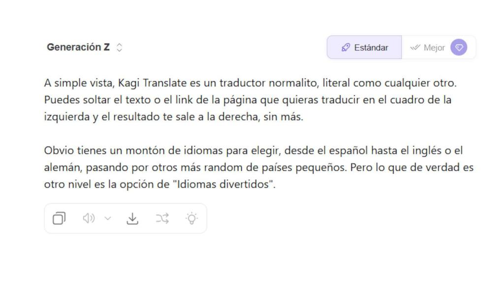 Kagi Translate traduciendo a la jerga de la Generación Z
