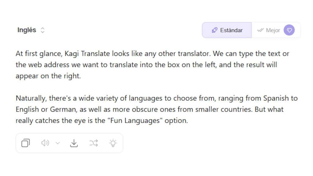 Kagi Translate traduciendo al inglés