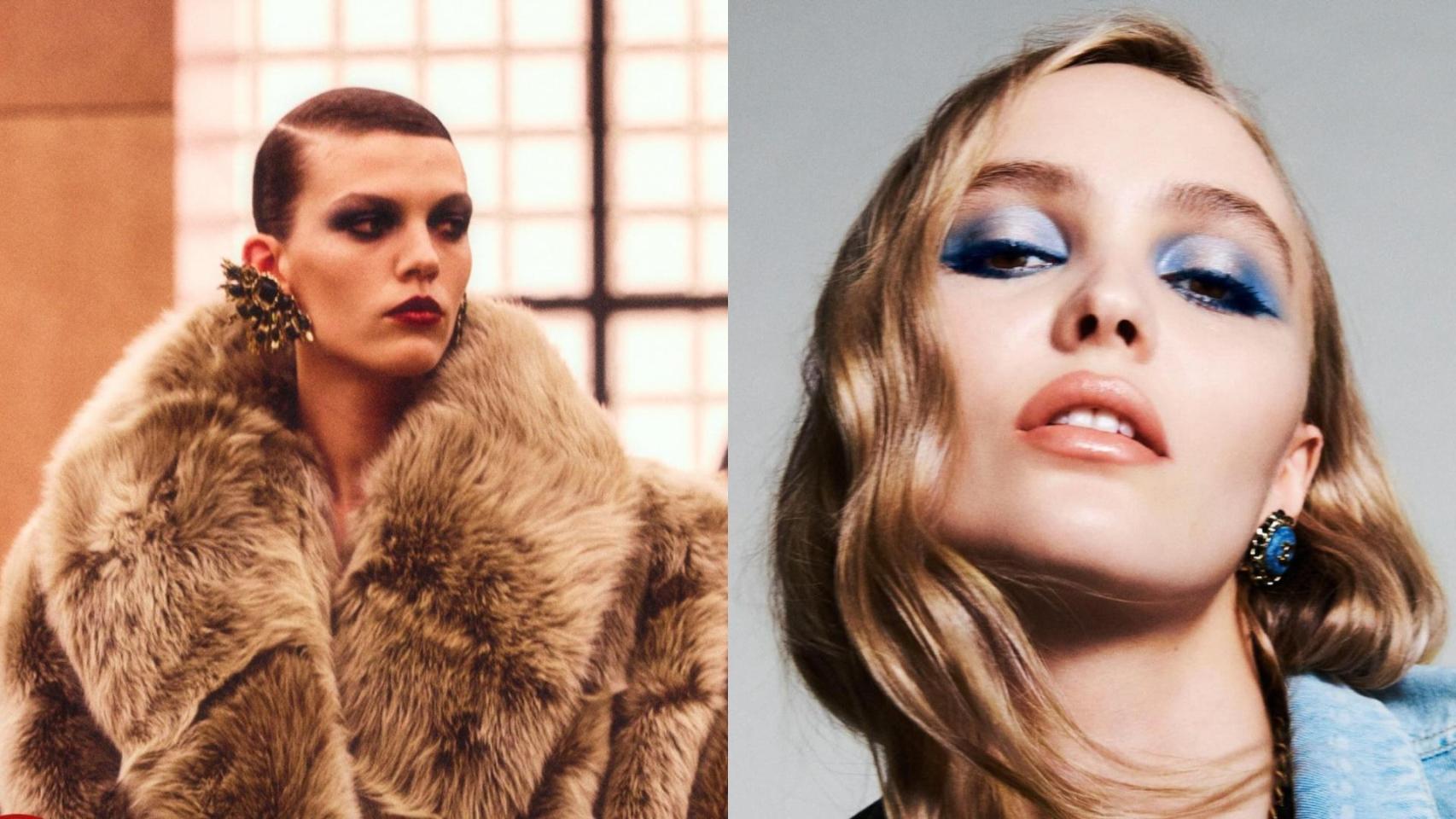 En la primera imagen, propuesta de belleza en el último desfile de Saint Laurent; en la segunda, campaña de Chanel Beauty con Lily-Rose Depp como protagonista.