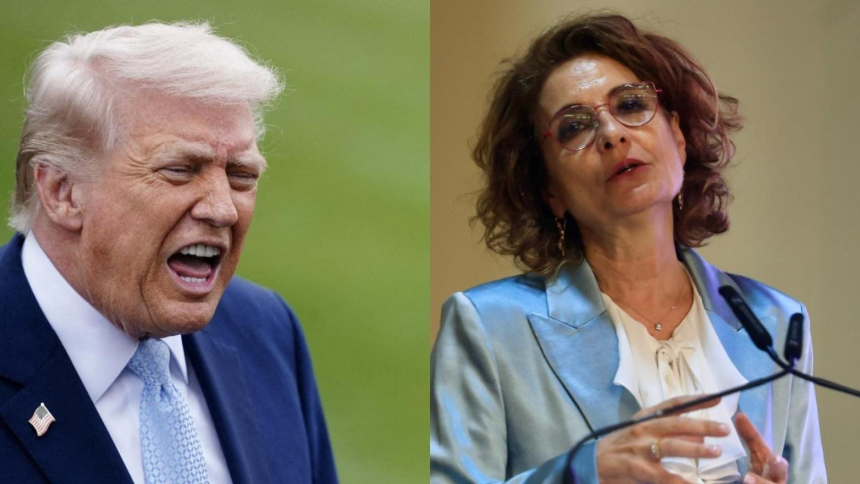 El presidente de EEUU, Donald Trump, y la vicepresidenta primera del Gobierno, María Jesús Montero.