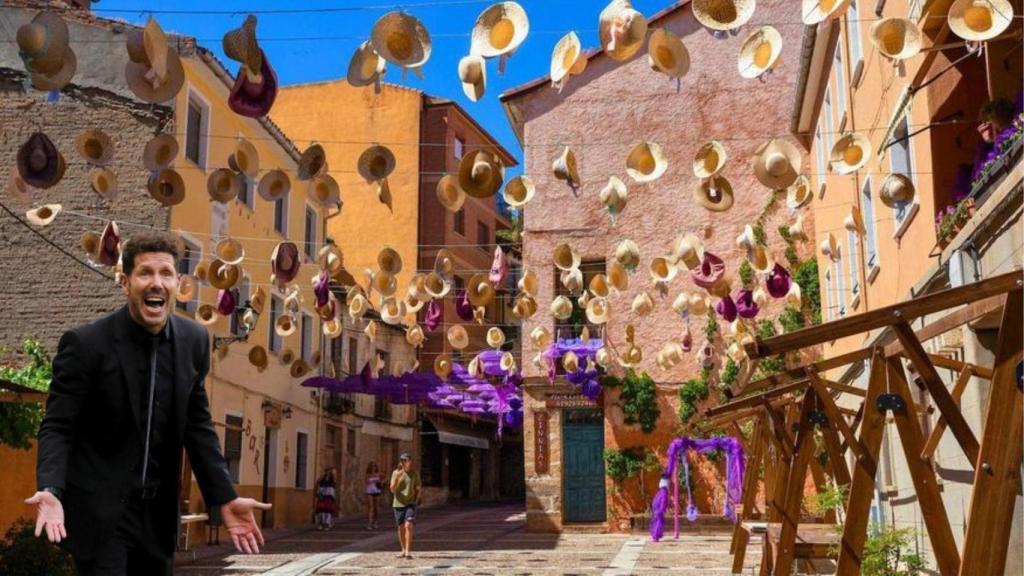 Montaje de Simeone y el pueblo de Guadalajara donde hizo una escapada.
