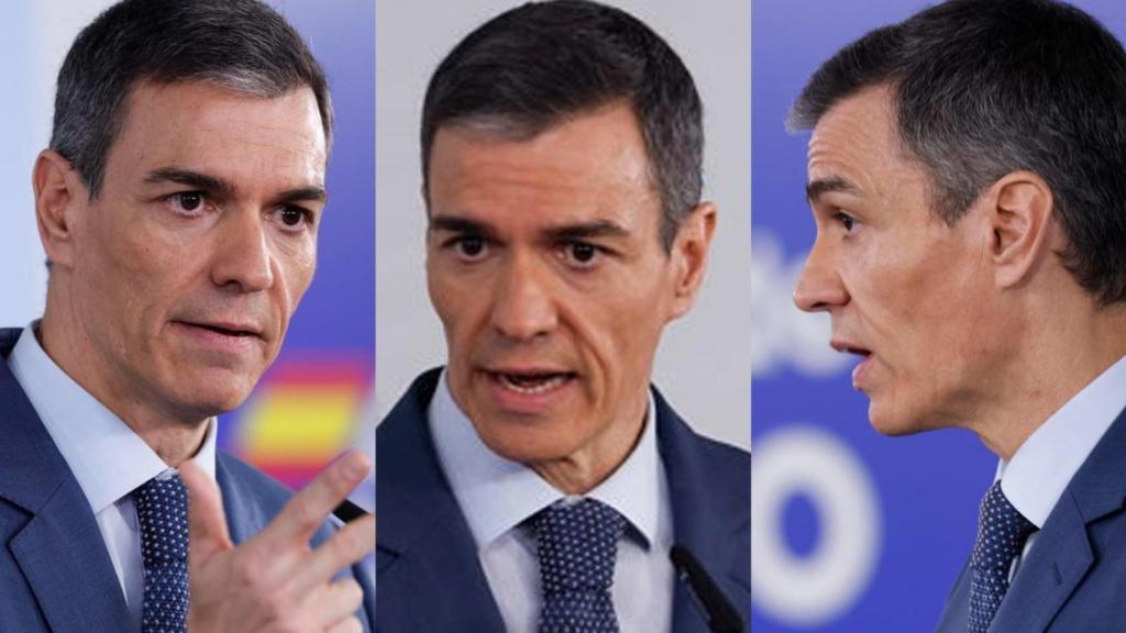 Tres momentos de la comparecencia del viernes de Pedro Sánchez, tras el Consejo de Ministros.