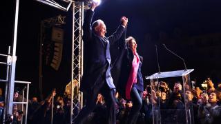 Socialist candidate for mayor of Paris Emmanuel Grégoire celebrates his socialist triumph at the hands of mayor Anne Hidalgo.
