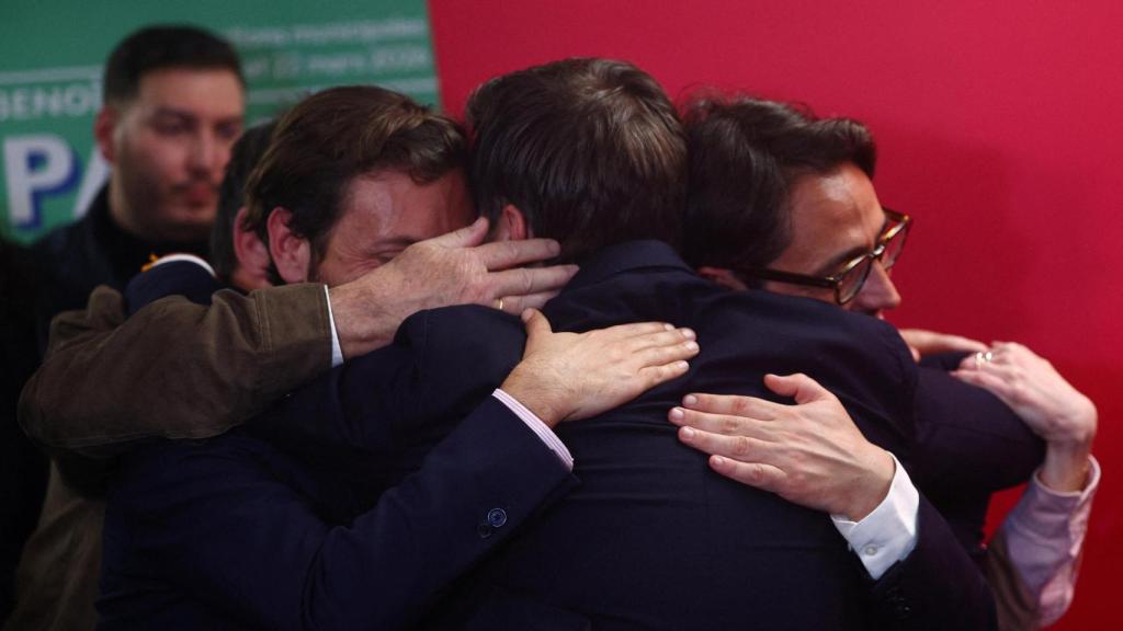 The socialist Benoit Payan celebrates his re-election as mayor of Marseille.