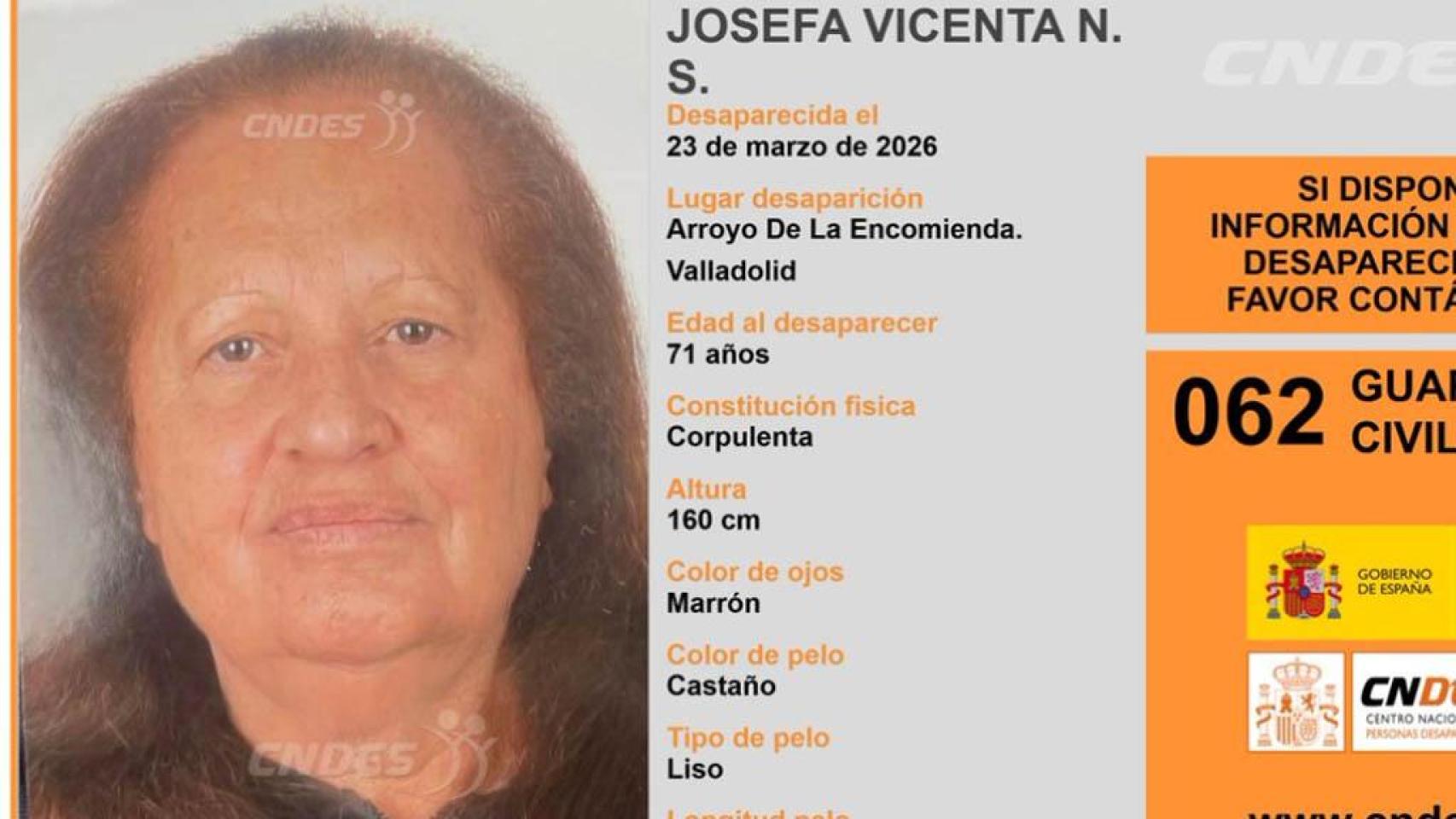 Imagen de Josefa, desaparecida en Arroyo.