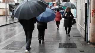 Un día de lluvia en Ponferrada el pasado mes de febrero