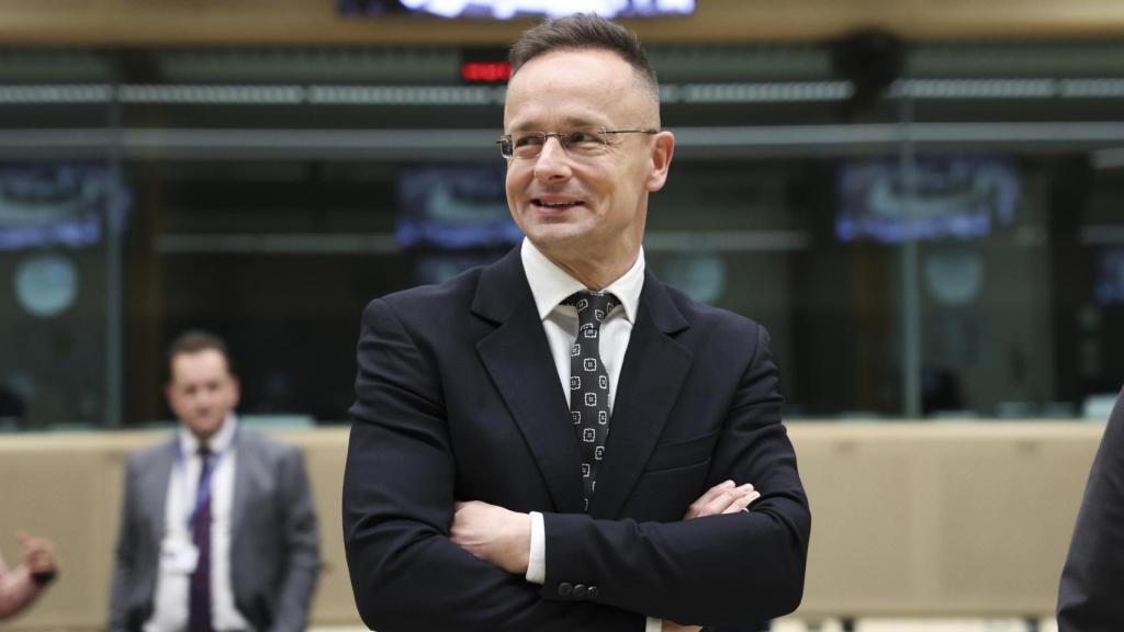 The Hungarian Minister of Foreign Affairs, Péter Szijjártó, during a meeting in Brussels