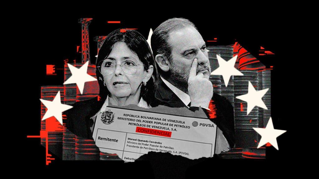 Delcy Rodríguez y José Luis Ábalos, con el sobre entregado por Víctor de Aldama en la Audiencia Nacional.