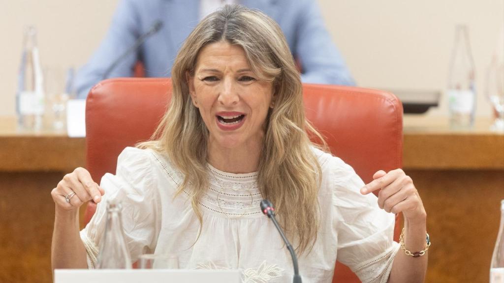 Yolanda Díaz, durante la reunión del Grupo Parlamentario de Sumar de este lunes.