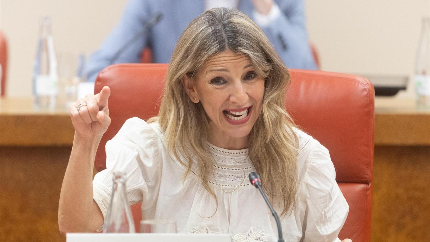 La vicepresidenta segunda y ministra de Trabajo y Economía Social, Yolanda Díaz, durante una reunión, en el Congreso de los Diputados.