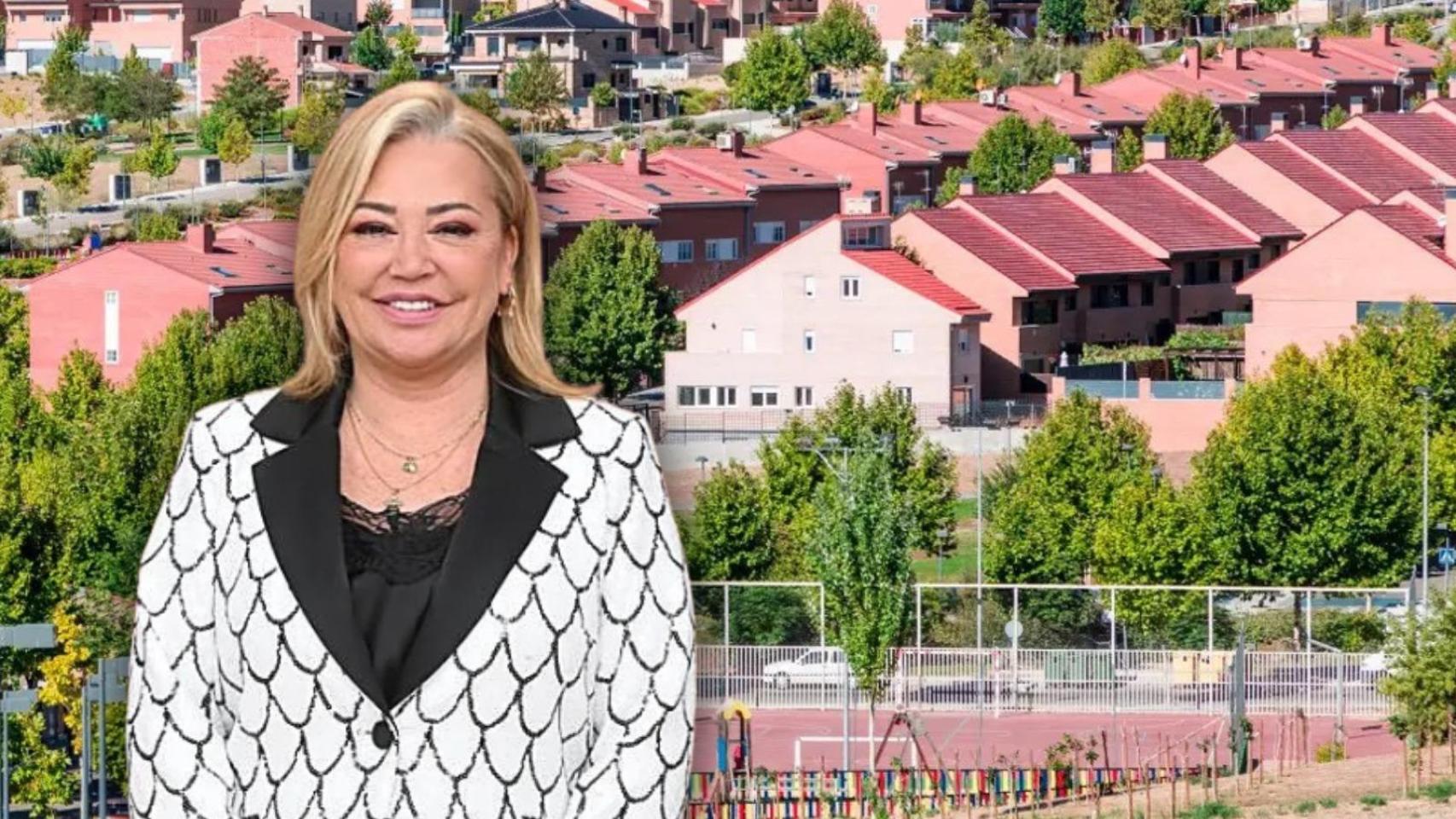 Belén Esteban y casas de Paracuellos de Jarama en un montaje.