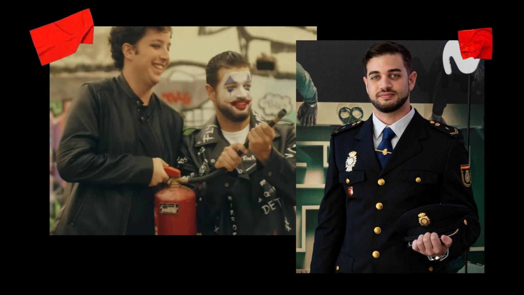 Adrián Yacar durante la presentación del documental de Movistar + 'Fugitivos'; a la izquierda, junto al pequeño Nicolás en el videoclip 'Mundo Mágico'.
