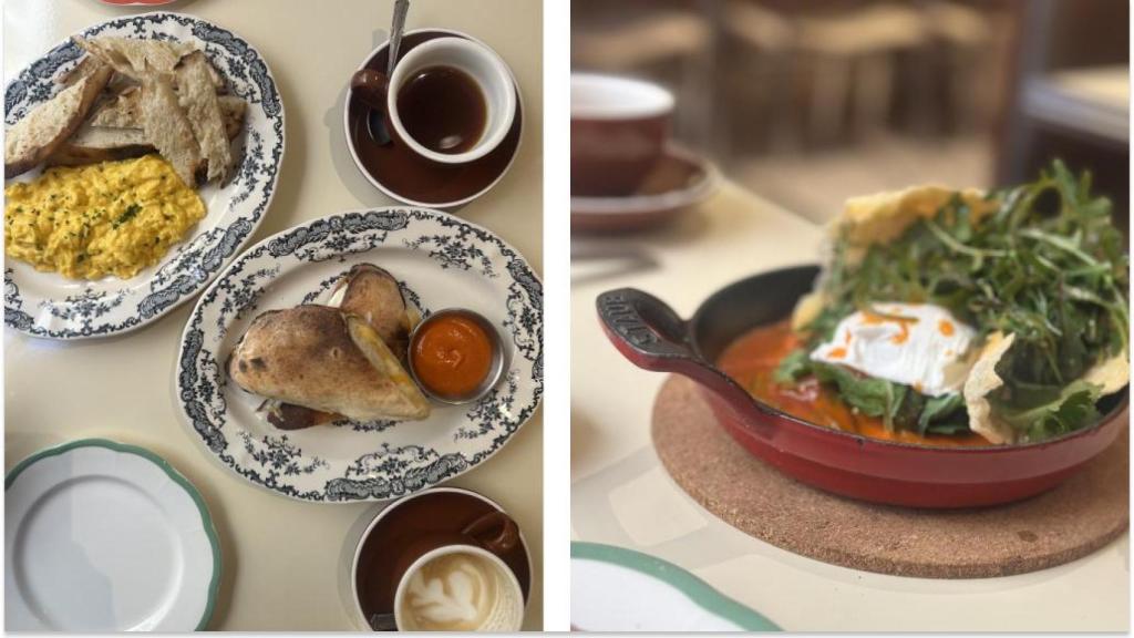 Huevos revueltos, grilled cheese y shakshuka en K'era.