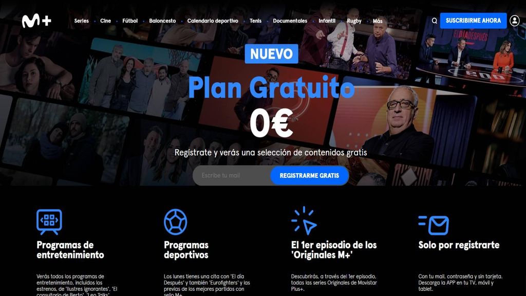 Captura de pantalla de la web del plan gratuito de Movistar Plus+.