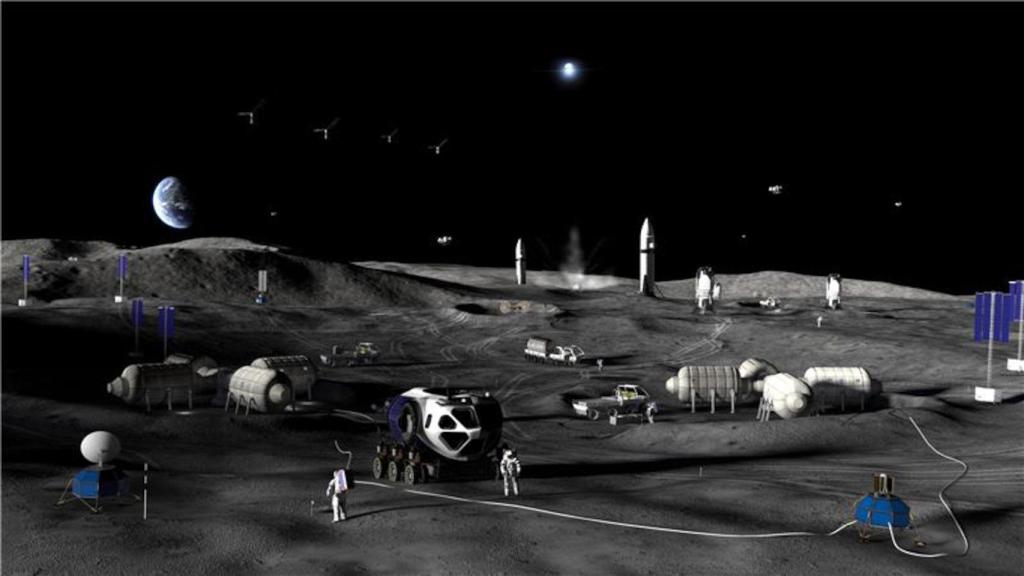 Imagen conceptual de la base lunar de la Fase 3 de la Base Lunar de la NASA